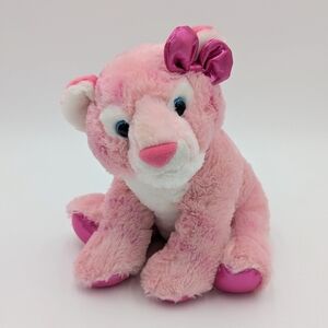Girlz Nation Pink Tiger Cub Stuffed Animal Plush Satin Bow & Paws Blue Eyes 10"